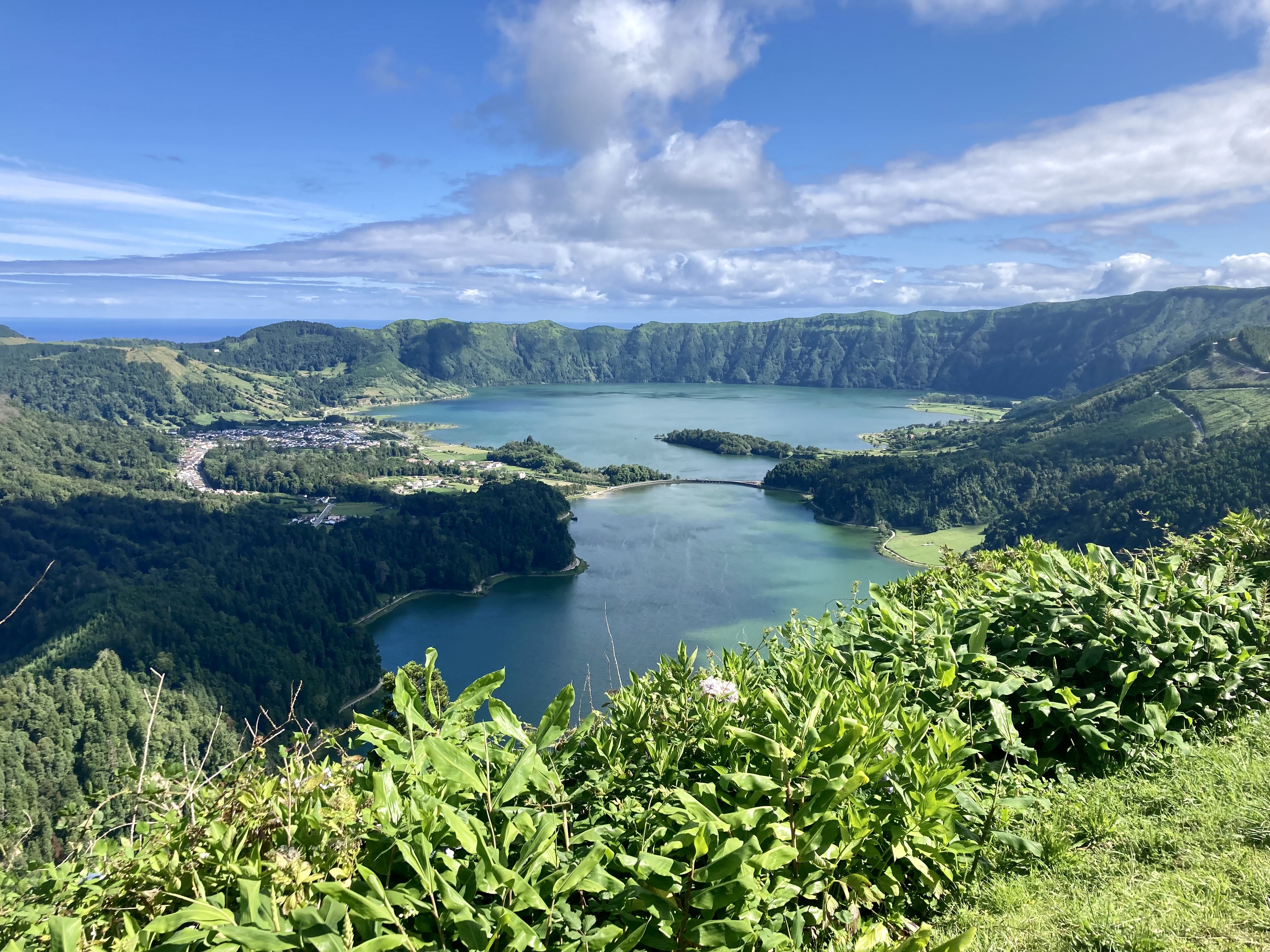 Paysage des Açores avec collines, océan et végétation